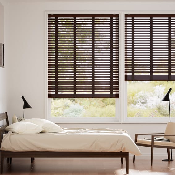 シンプル ダークブラウン＆ブラウン ウッドブラインド