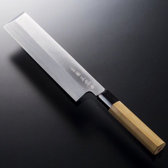 左利き用青鋼鎌形薄刃庖刀 – 包丁の築地正本