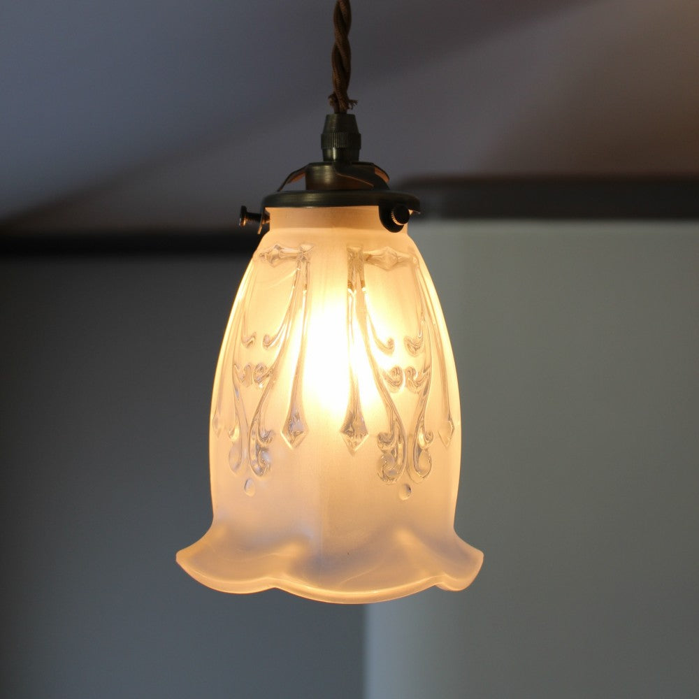 アンティークランプ 花柄 ガラスシェード 木製ベース アンティーク