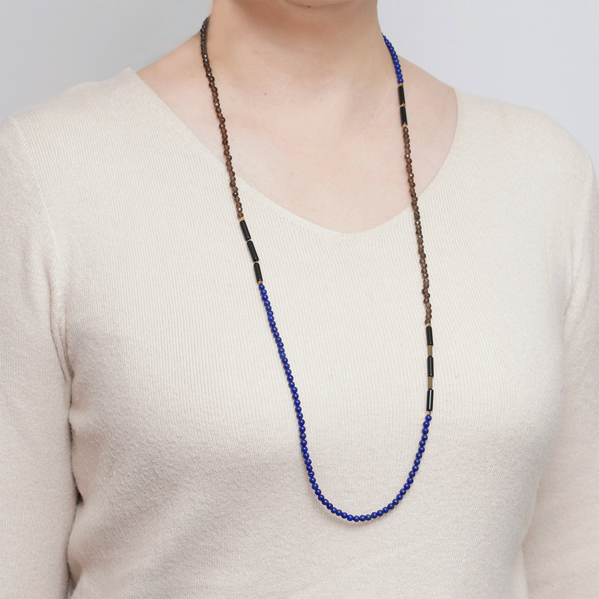 天然石（ラピスラズリ・スモーキークォーツ） ロングネックレス | かぜ