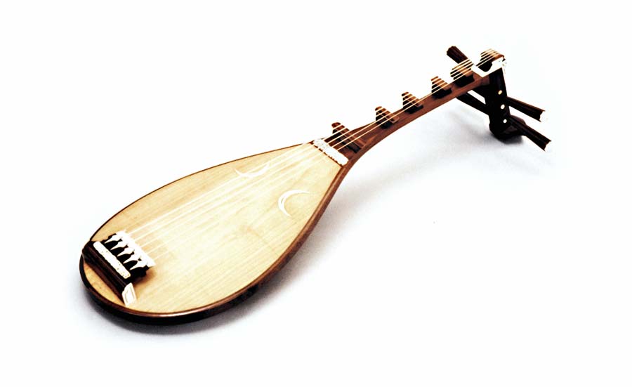 筑前五弦琵琶 希少】 筑前琵琶 四弦五柱 撥 台座付 高級 レトロ 和楽器