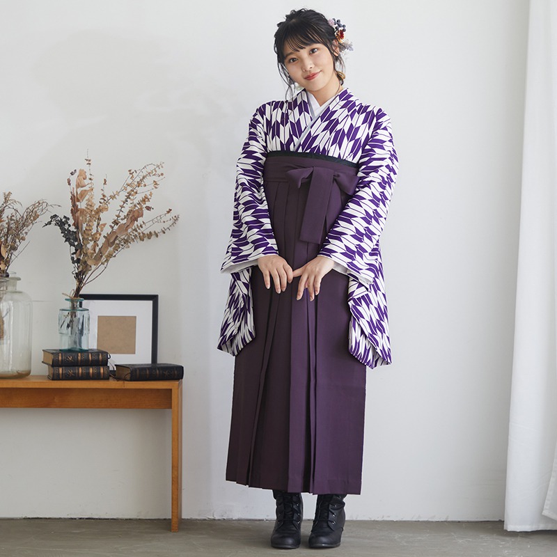 二尺袖袴：G585 紺紫 矢絣 (大)(宅)│ 袴レンタル │ 京都着物レンタル夢館