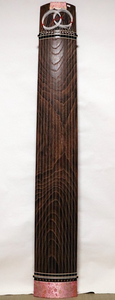 琴 筝 13弦 オレンジ飾り 鶴の絵 猫足 ヴィンテージ 木製 琴 筝 13弦