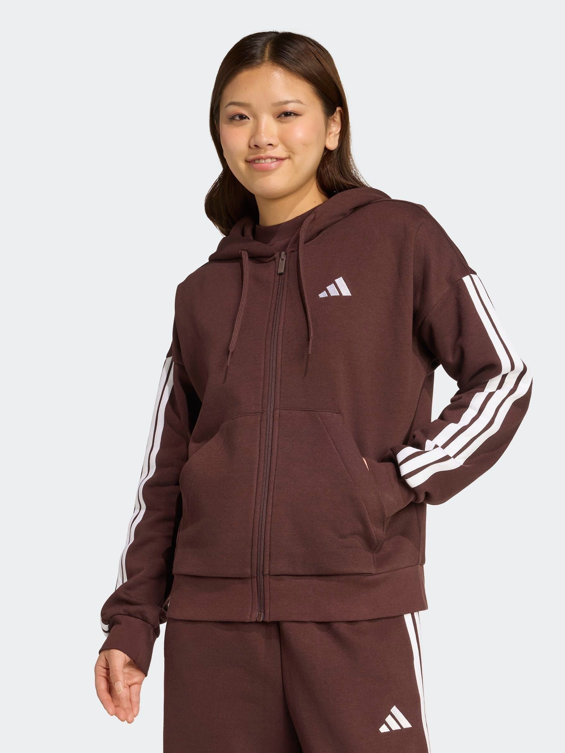 Buy adidas Brown Essentials 3-Stripes Full Zip Fleece Hoodie from