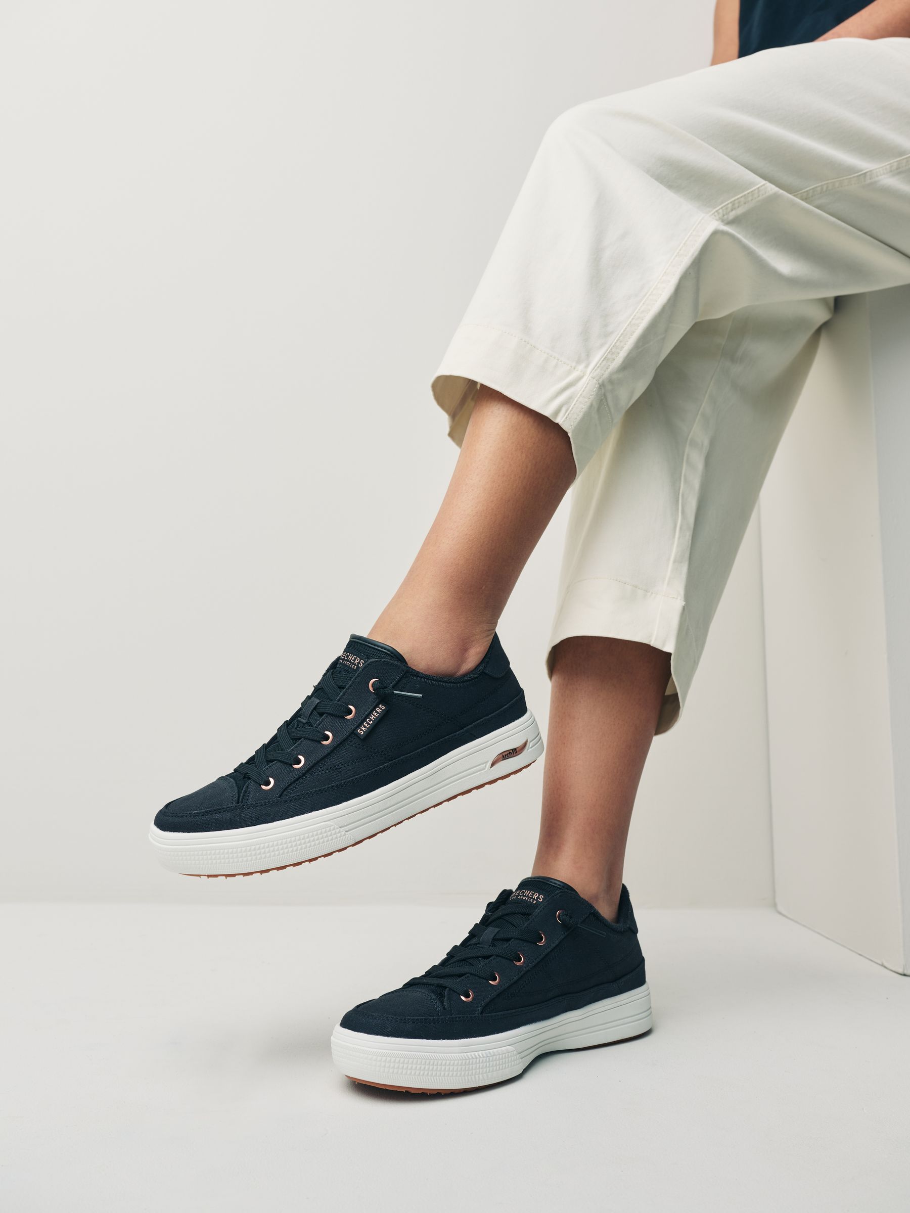 Buy Skechers Black Canvas Standard Fit Arch Fit Arcade Womens