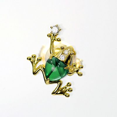 コロンビア産エメラルドトラピッチェ0.93ctK18ゴールドカエルブローチ