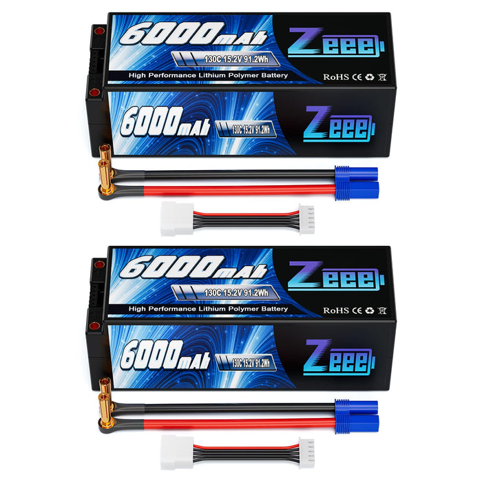 Zeee 4S Lipo Battery 6000mAh 15.2V HV Lipo 130C with 5mm Bullet to EC5