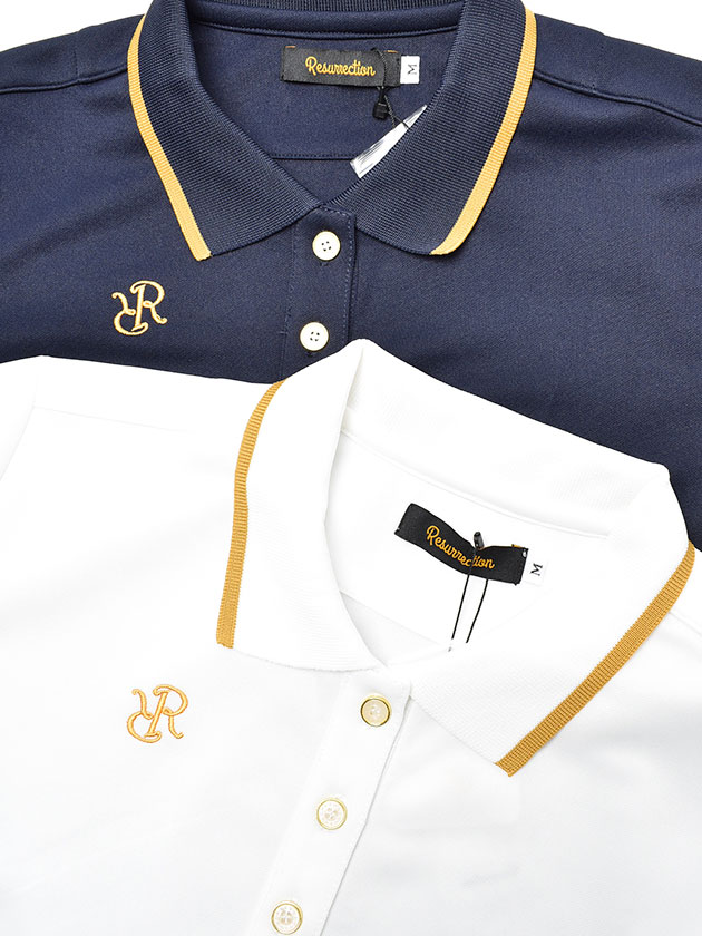 レザレクション GMサイドライン半袖ポロシャツ 22SSPS06-W（ネイビー