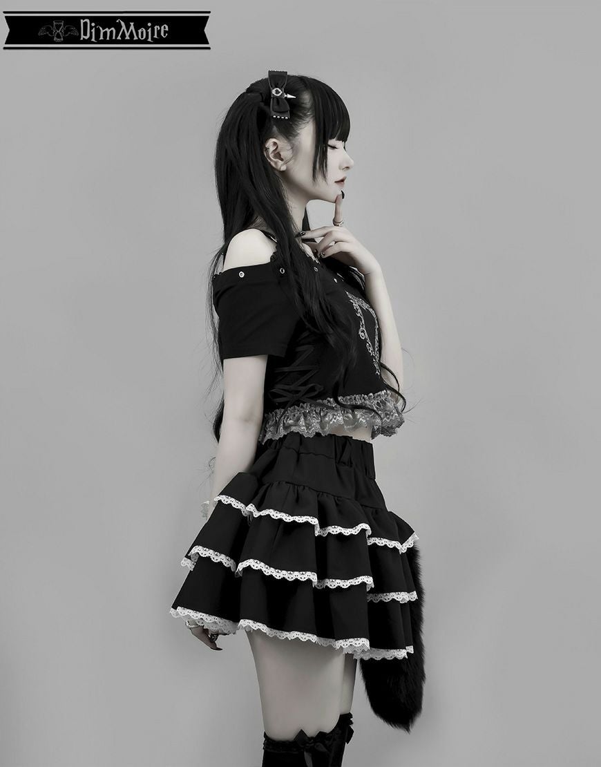 DimMoire【ディムモアール】チャーム付きフリルミニスカート/Black