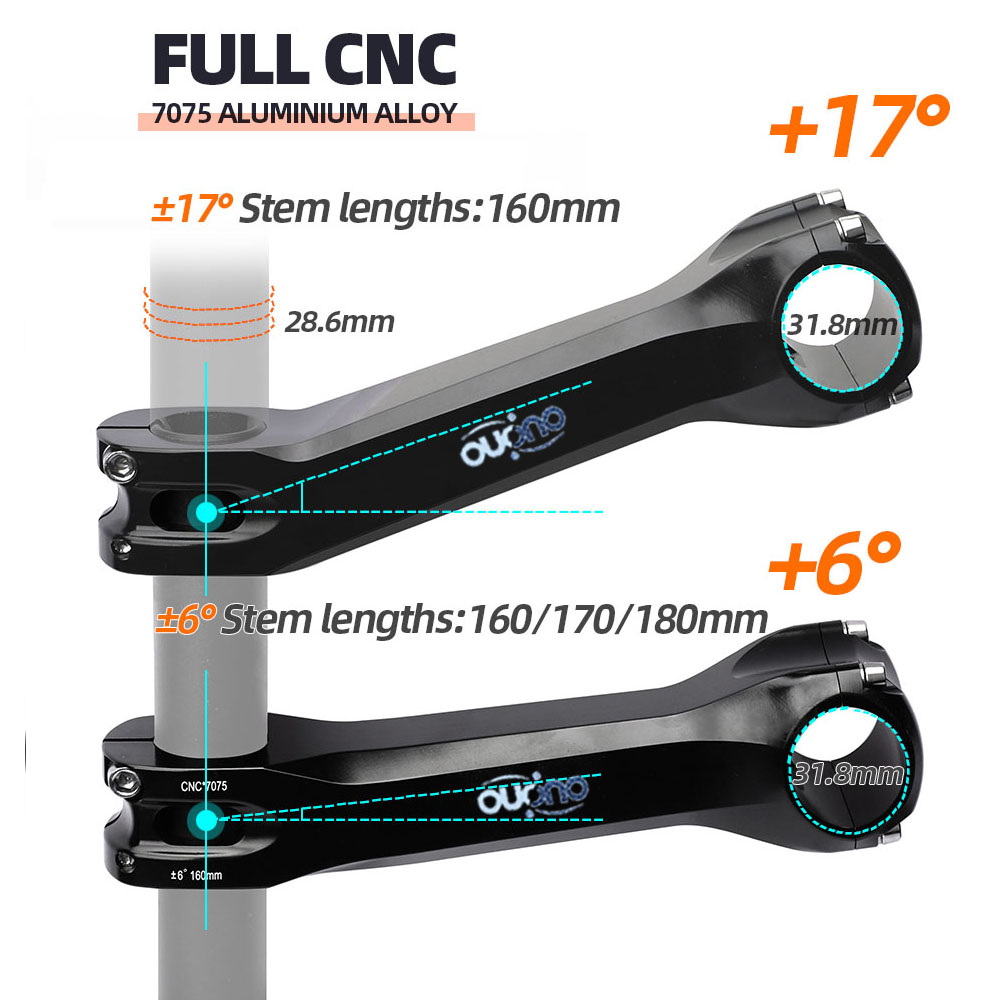 OUO Long Bicycle Handlebar Stem CNC 160/170/180mm Mtb Bike Table 6
