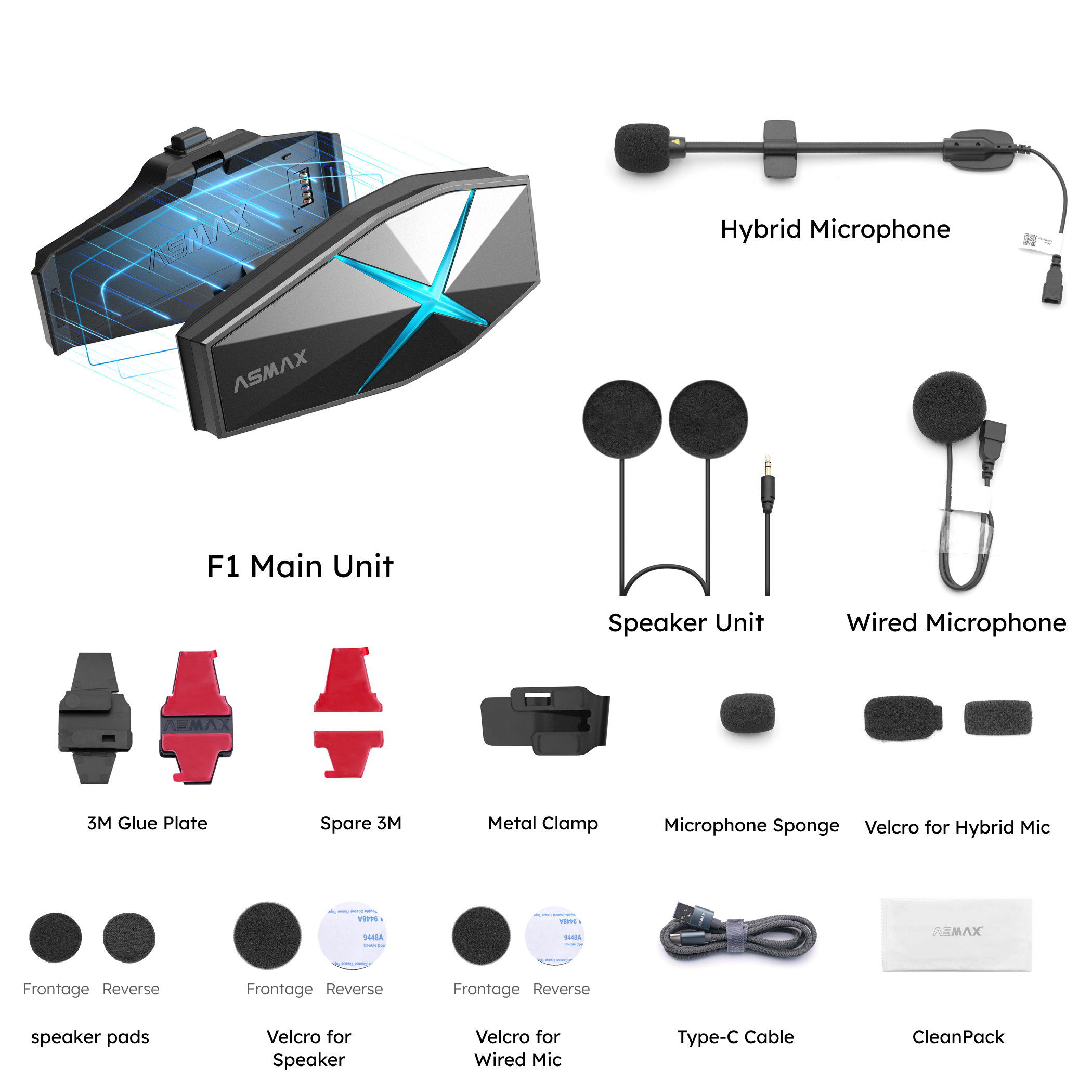 ASMAX F1 Mesh Motorcycle Intercom AI Voice HD 40mm Speakers
