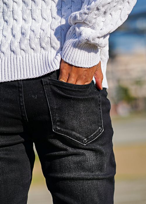 バーティカルダメージブラックデニムロングパンツ | adamsJUGGLER