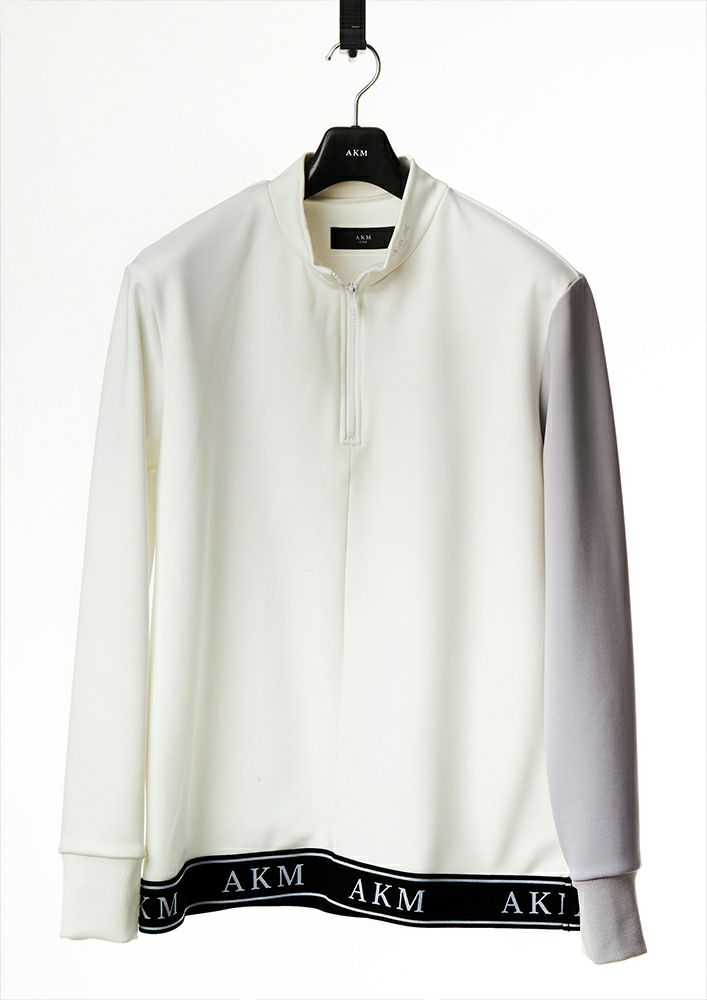 AKM GOLF】4WAY STRETCH ACTIVE JERSEY L/S HALF ZIP STAND -BLACK