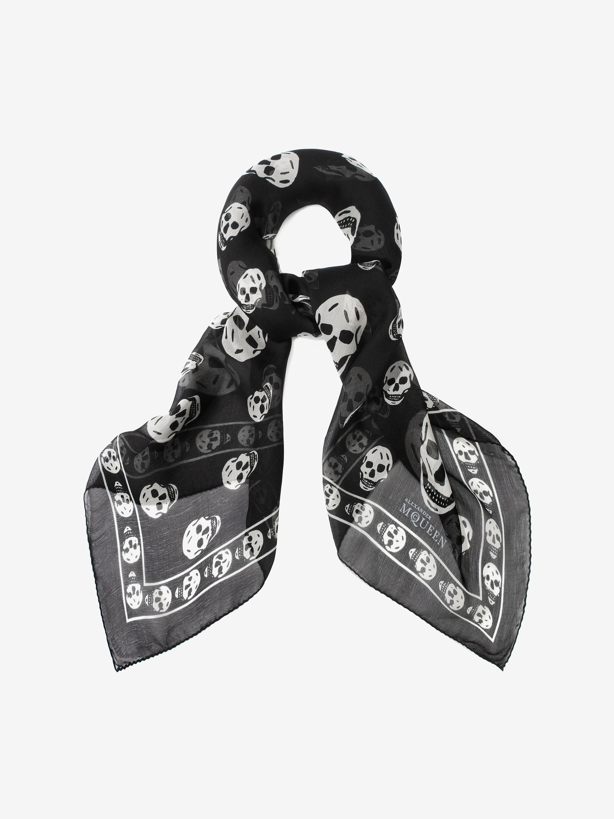 Classic Silk Skull Scarf in Black | Alexander McQueen US