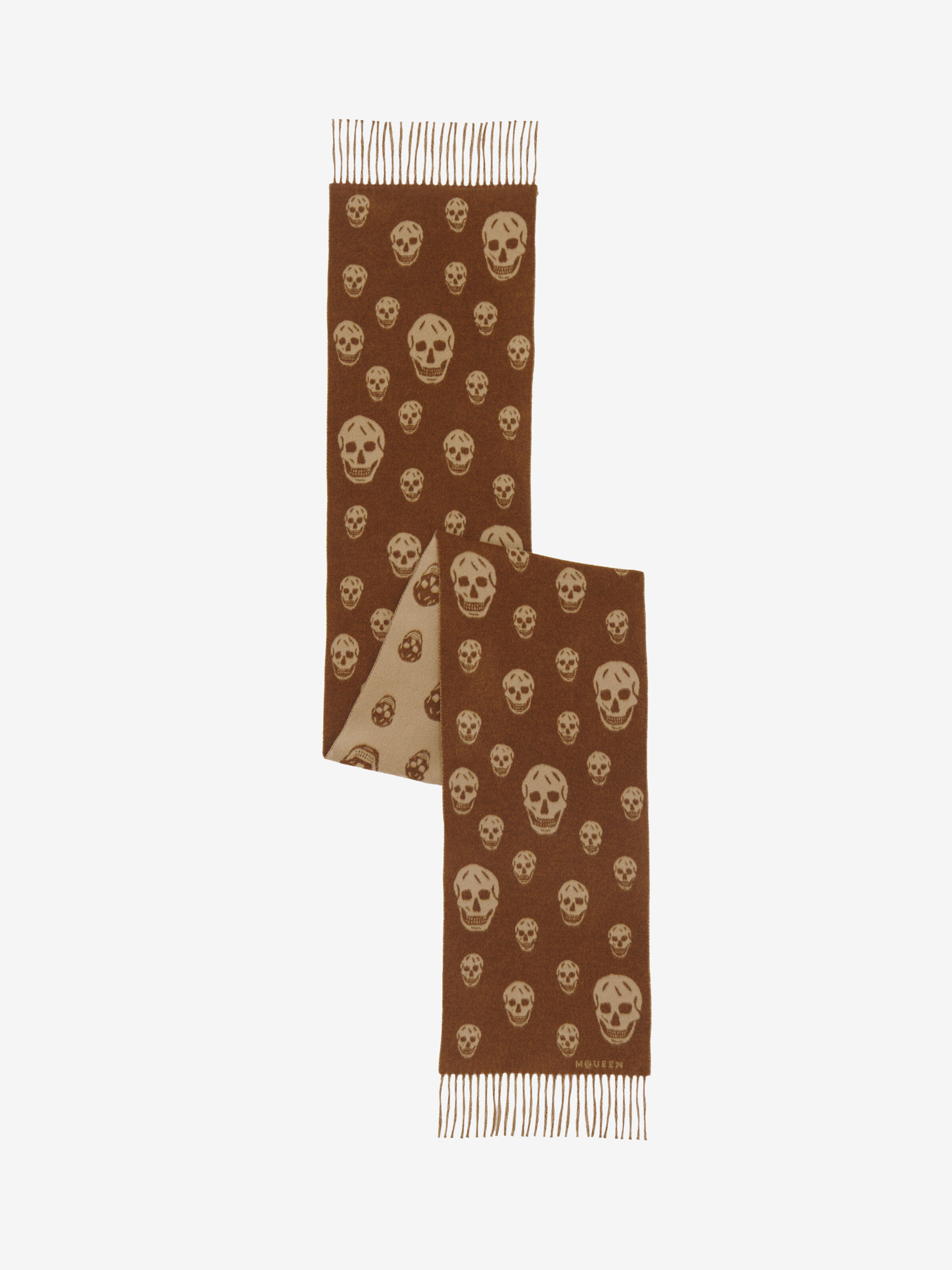 Double Face Skull Scarf in Light Brown/Camel | McQueen US