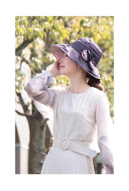 レディース 大人 上品 薔薇のコサージュが咲く日除け帽子 mode-8462