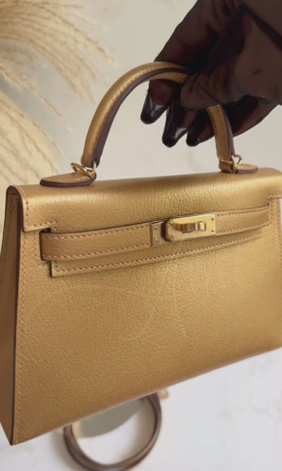 Hermès Mini Kelly Dore Metallic Gold Chèvre Olympic 2024 Champagne HW