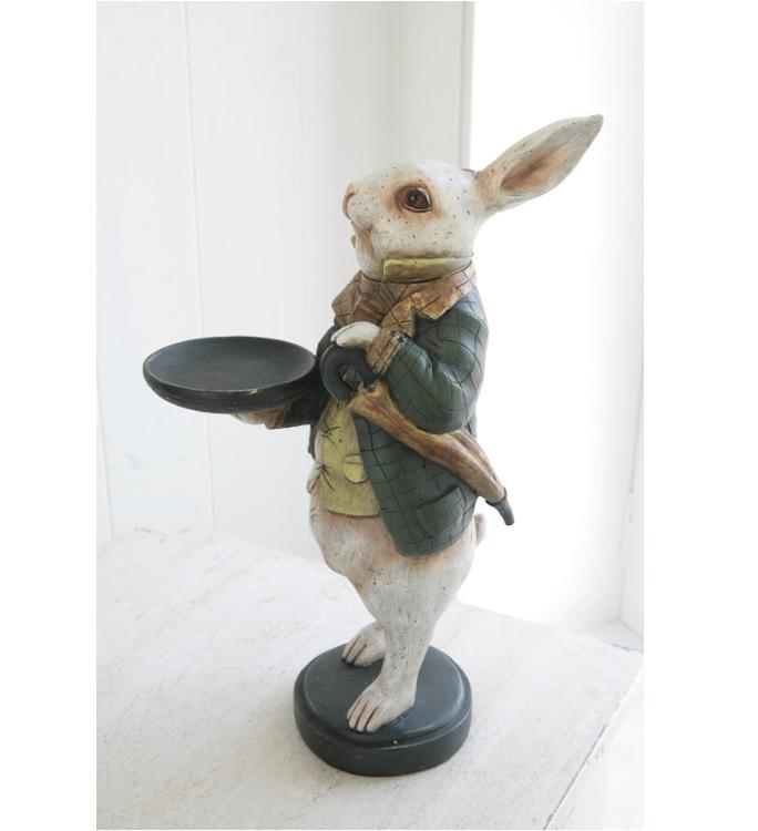 ホワイト ラビット オブジェ アンティーク調 うさぎ おしゃれ 置物