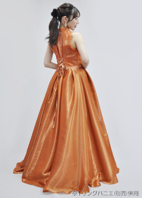 ウエストリボン1回着セミオーダードレス煌めき玉蟲ブラッドオレンジ
