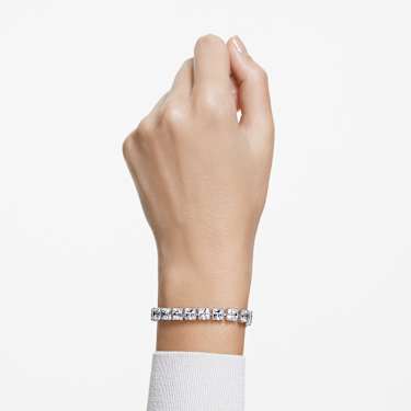 Matrix Tennis bracelet, White, Rhodium plated | Swarovski