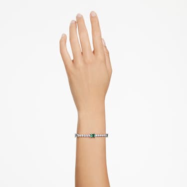 Matrix Tennis bracelet, Mixed cuts, Green, Rhodium plated | Swarovski