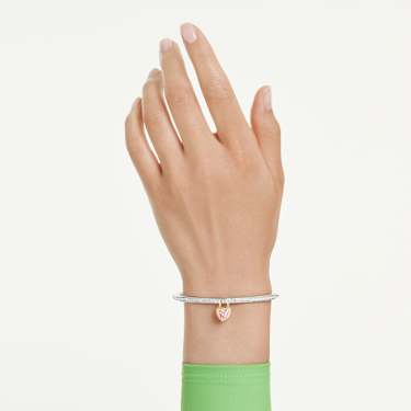 Idyllia bangle, Mixed cuts, Heart, Pink, Mixed metal finish