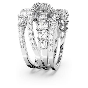 Hyperbola リング, ミックスカット, ホワイト, ロジウム・プレー