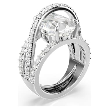 Hyperbola リング, ミックスカット, ホワイト, ロジウム・プレー