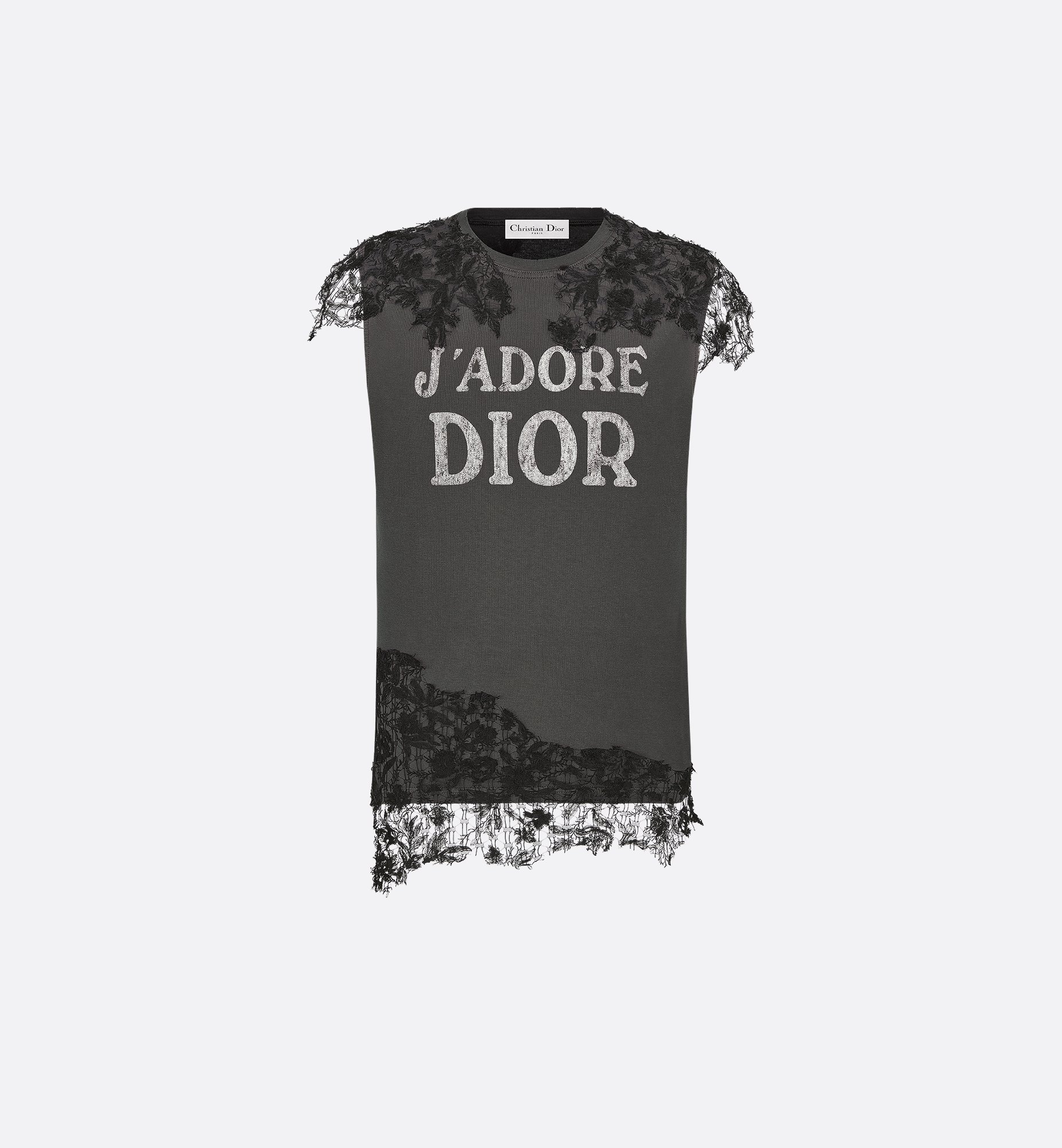J'Adore Dior Tank Top Gray Cotton Jersey and Ecru Lace | DIOR