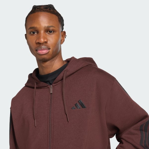 adidas Essentials 3-Stripes Fleece Hoodie - Brown | Free Shipping