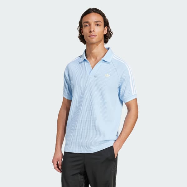 adidas Originals Waffle Knit Polo Shirt - Blue | Free Shipping