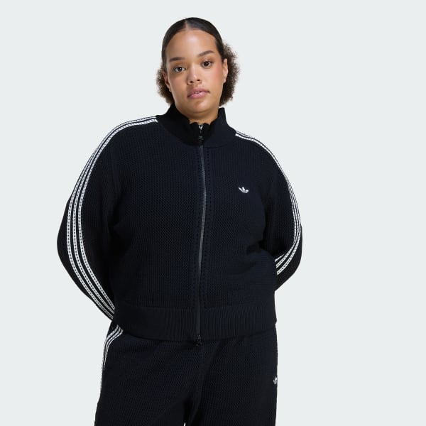 adidas Knitted Crochet Firebird Track Top - Black | Free Shipping