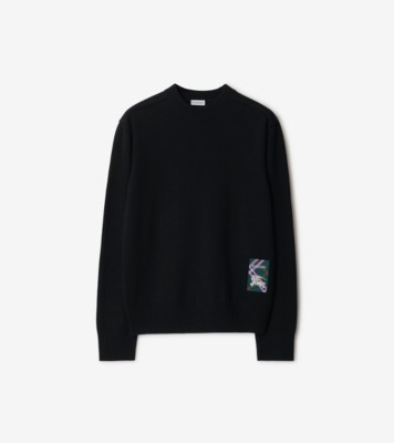 Check Label Wool Sweater in Black - Men | Burberry® Official