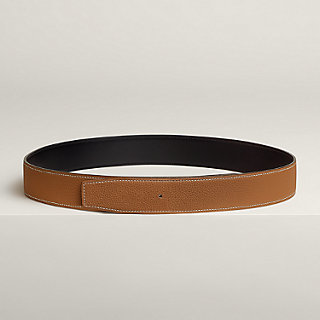 Reversible leather strap 38 mm - Black | Hermès USA