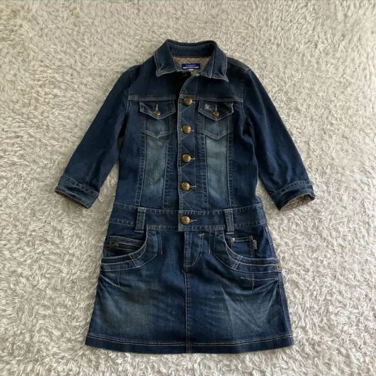 美品！BURBERRY バーバリー デニムワンピース ノバチェック 金ボタン