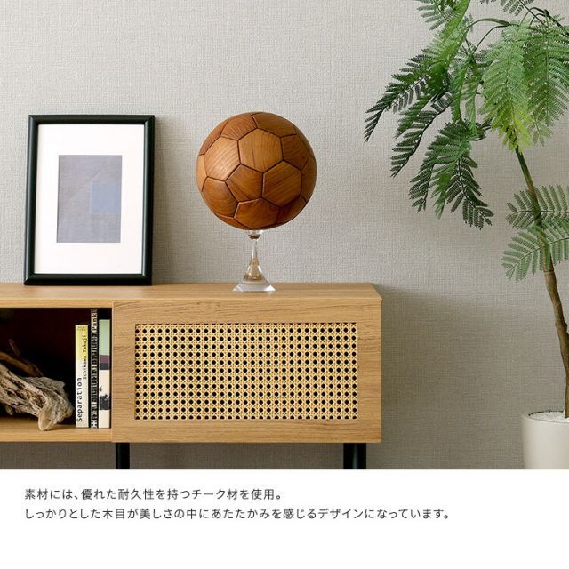サッカーボール 置物 オブジェ 木製 直径22cm(5号球) チーク材 天然木