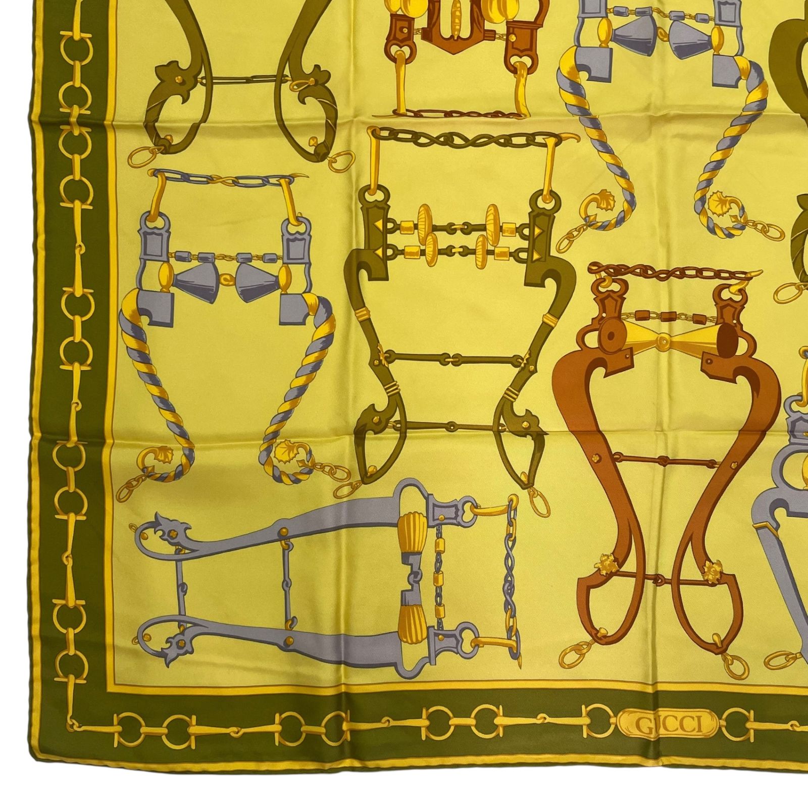 極美品 GUCCI グッチ スカーフ シルク ホースビット柄 イエロー x