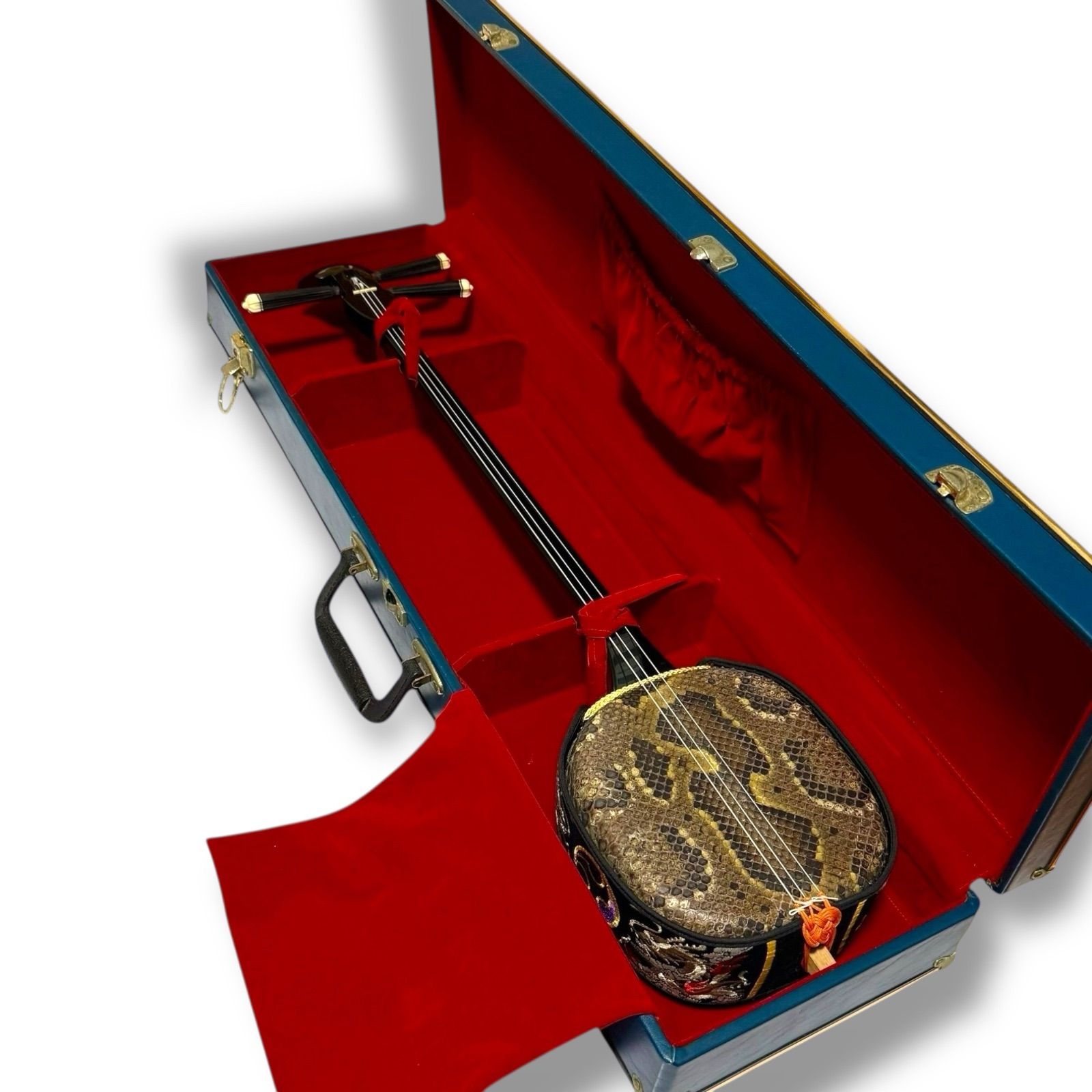 三線 蛇皮 赤金模様 ソフトケース付き 三線 蛇皮 赤金模様 ソフト