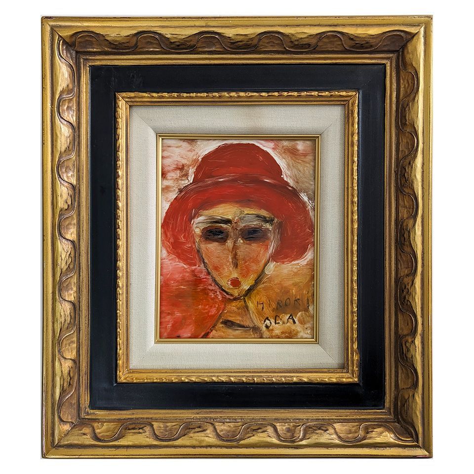 織田広喜 ガラス絵 「少女」 F0号 額入り 真筆 人物画 肉筆画 手描き