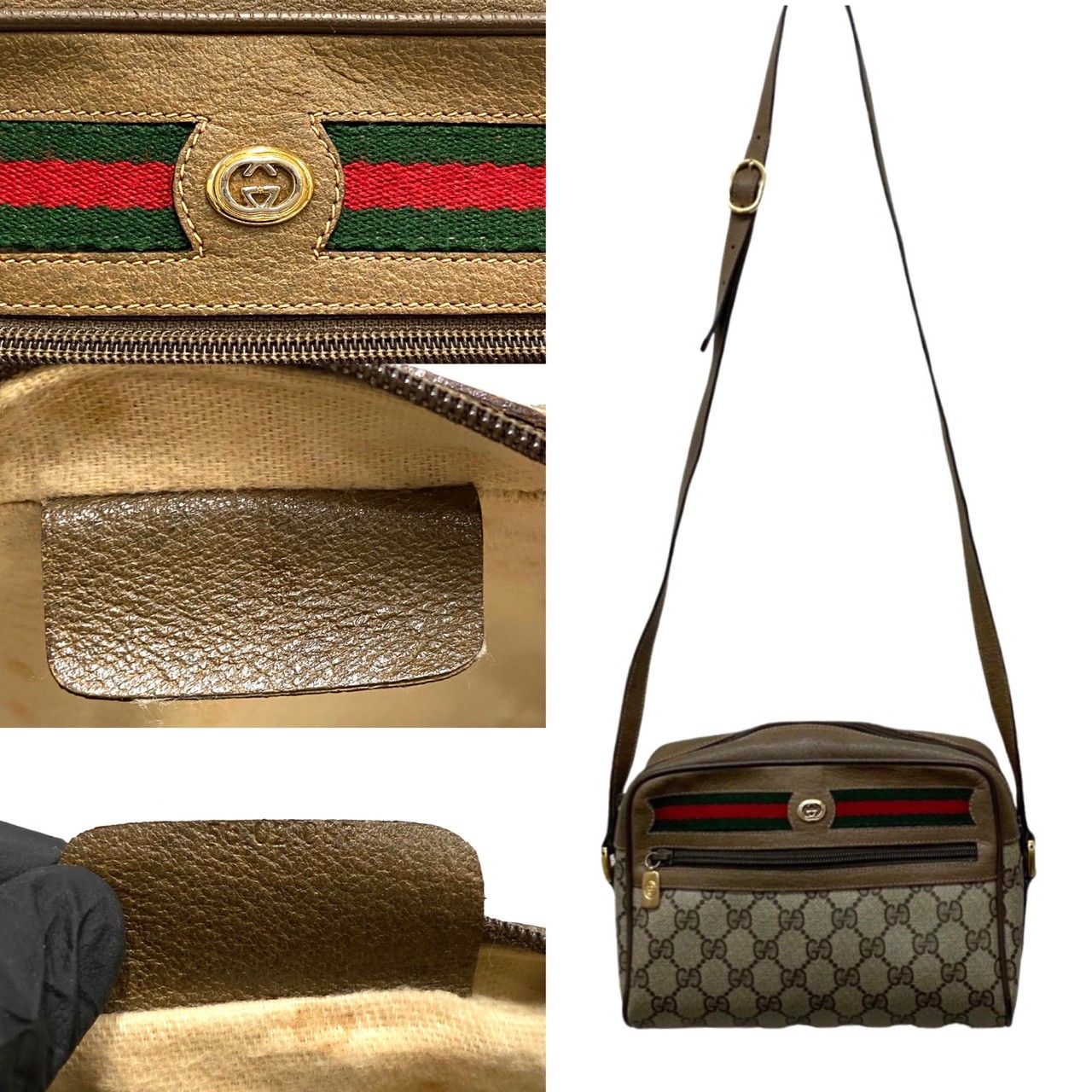 極 美品 GUCCI オールドグッチ ヴィンテージ GG ロゴ 金具 シェリー