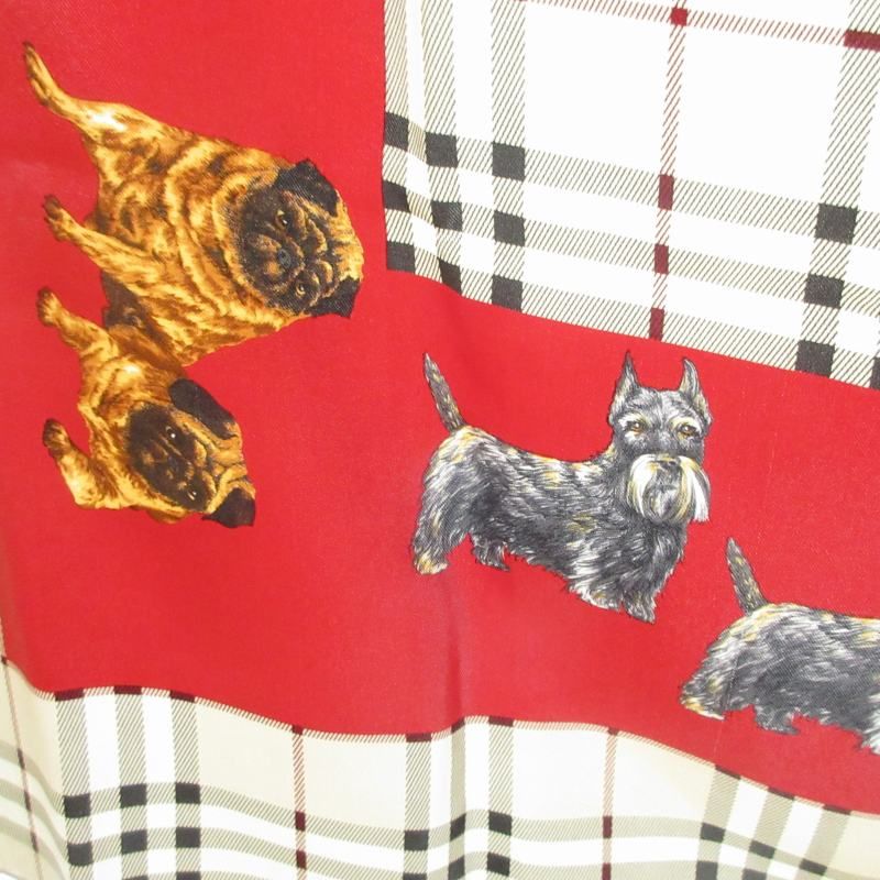 バーバリー BURBERRY 極美品 ノバチェック シルク スカーフ 犬柄