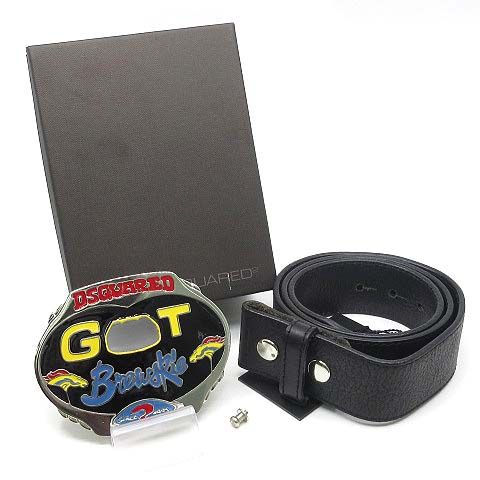 ディースクエアード DSQUARED2 GT レザー ベルト デカバックル 黒