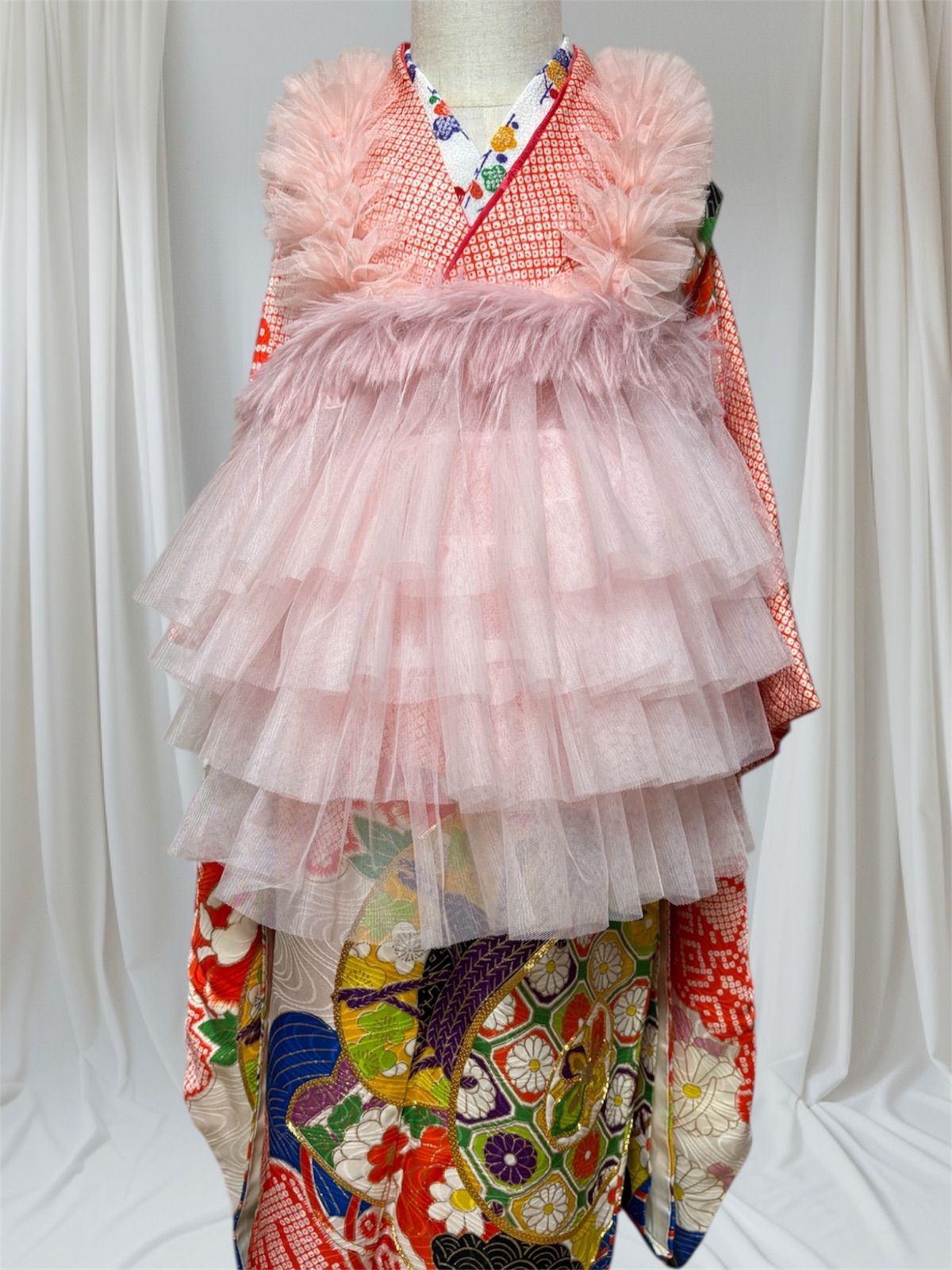 レース被布 被布エプロン チュール被布 ピンク チュール被布 七五三 3