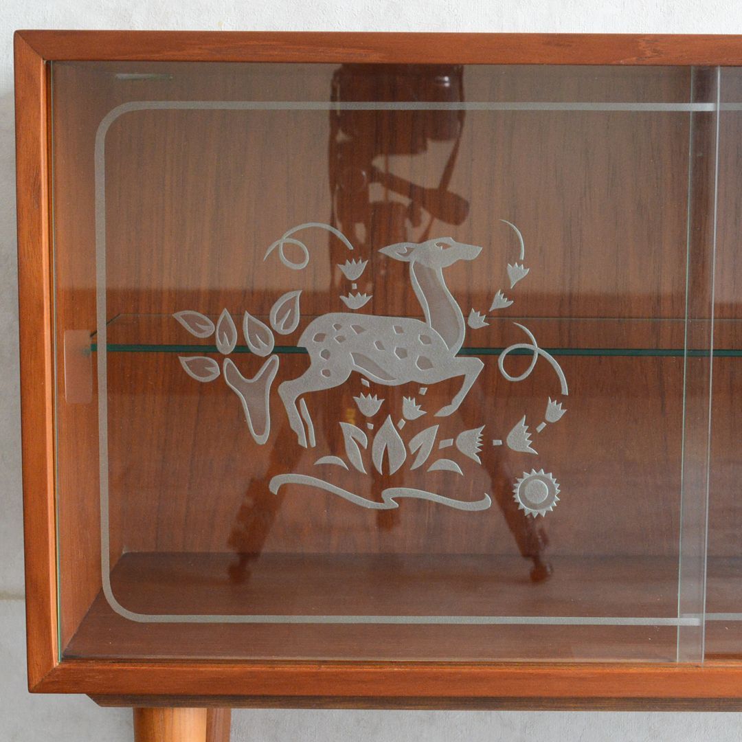 デンマーク 北欧ヴィンテージ チーク ガラスキャビネット 北欧家具