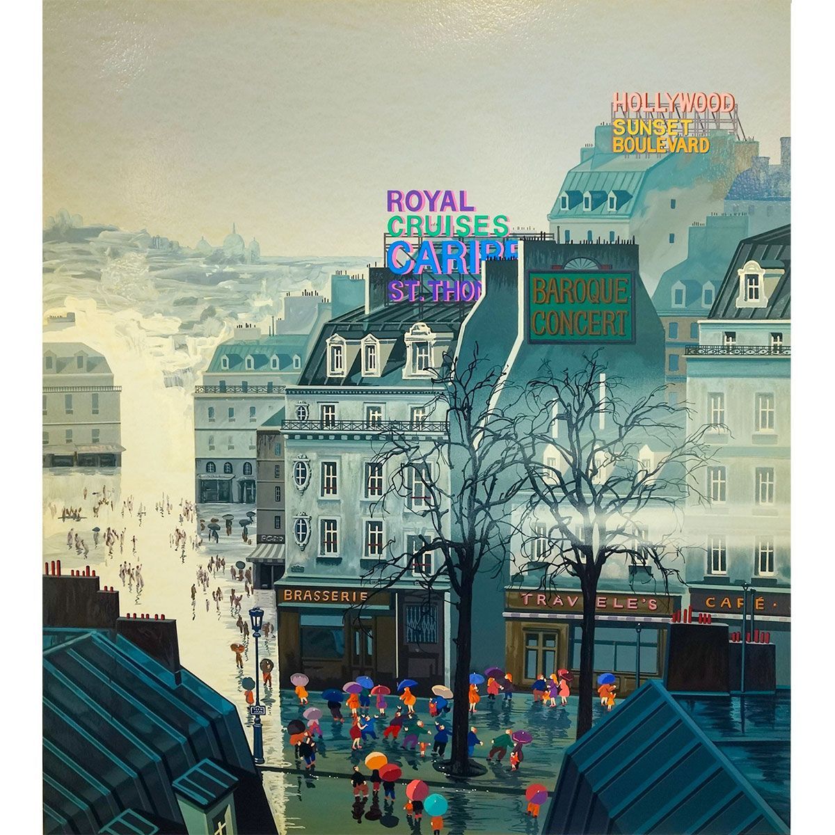 ヒロ・ヤマガタ 「サイドウォーク」 版画 シルクスクリーン 額入り