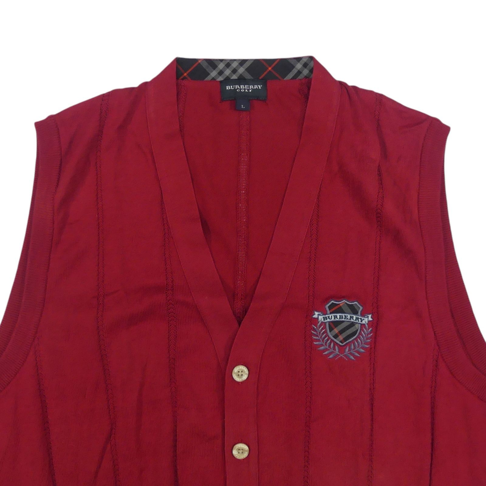 BURBERRY GOLF バーバリーゴルフ ベスト L 刺繍ロゴ 赤 コットン100