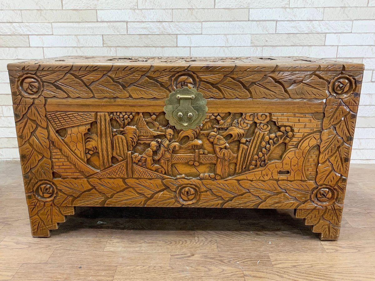 李朝家具 李朝箪笥 バンダジ 木製収納箱 木箱 彫刻 民芸 古家具 中国