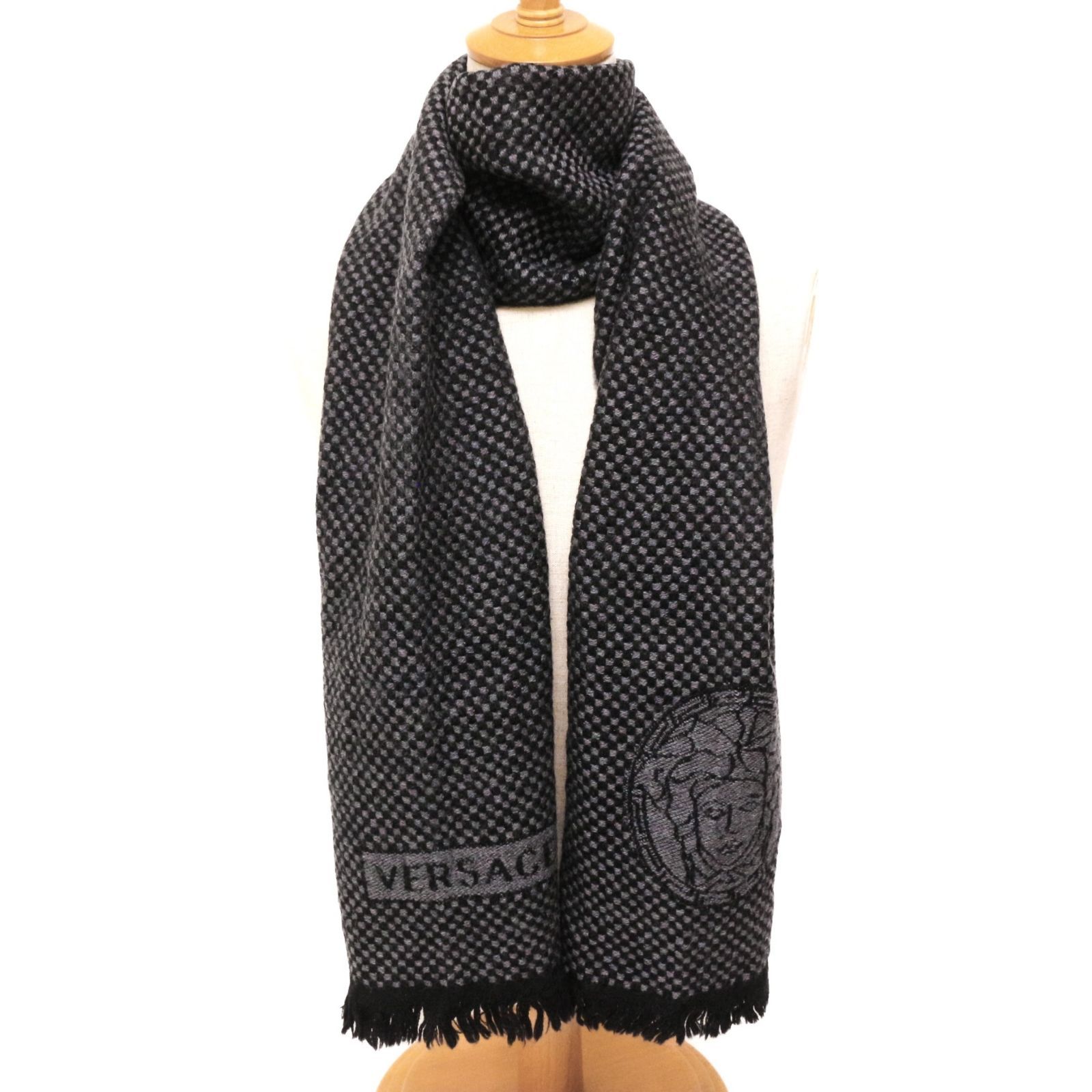 ヴェルサーチ マフラー ストール スカーフ フリンジ ロゴ チェック