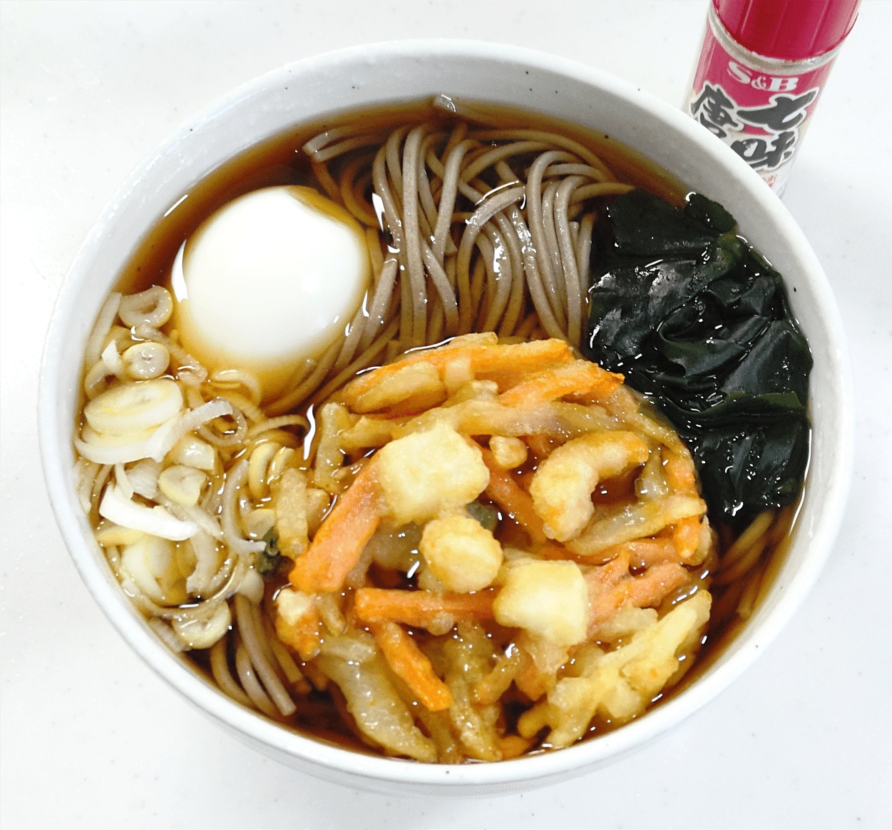 かき揚げ天ぷらそば（ゆで卵入り）【我が干しそば道 精進の177杯目