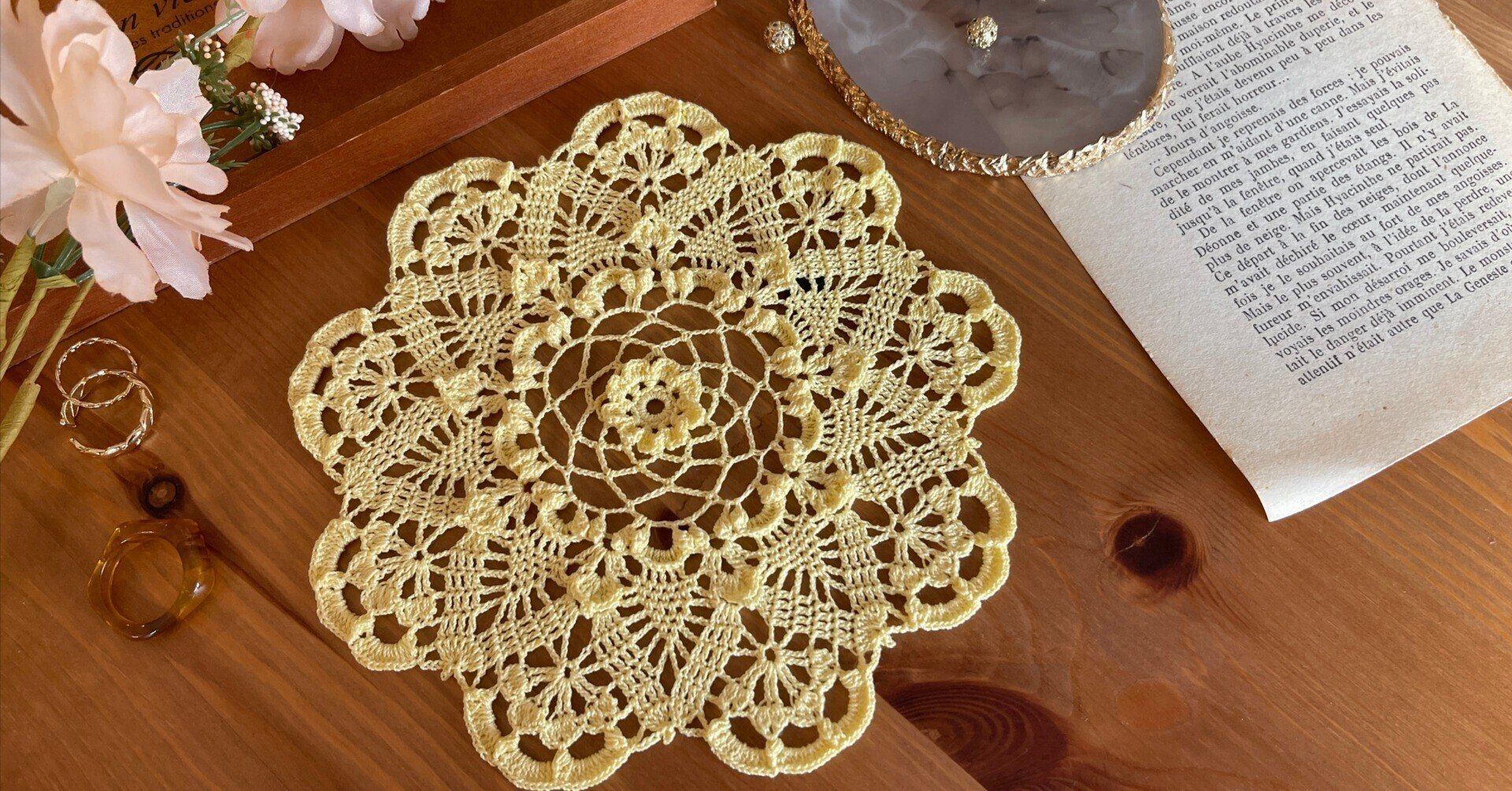 立体模様のドイリーの編み方【編み図】#42｜Rieko / Riekoのレース編み